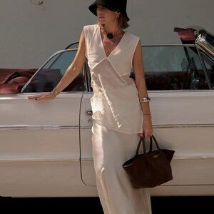 DISSH CHARLI WHITE SATIN MAXI SKIRT